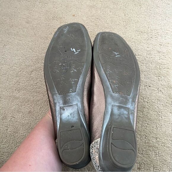UTV Un Tour En Ville Metallic Bronze Toe Details Leather Ballet Flat Shoes - Picture 8 of 8